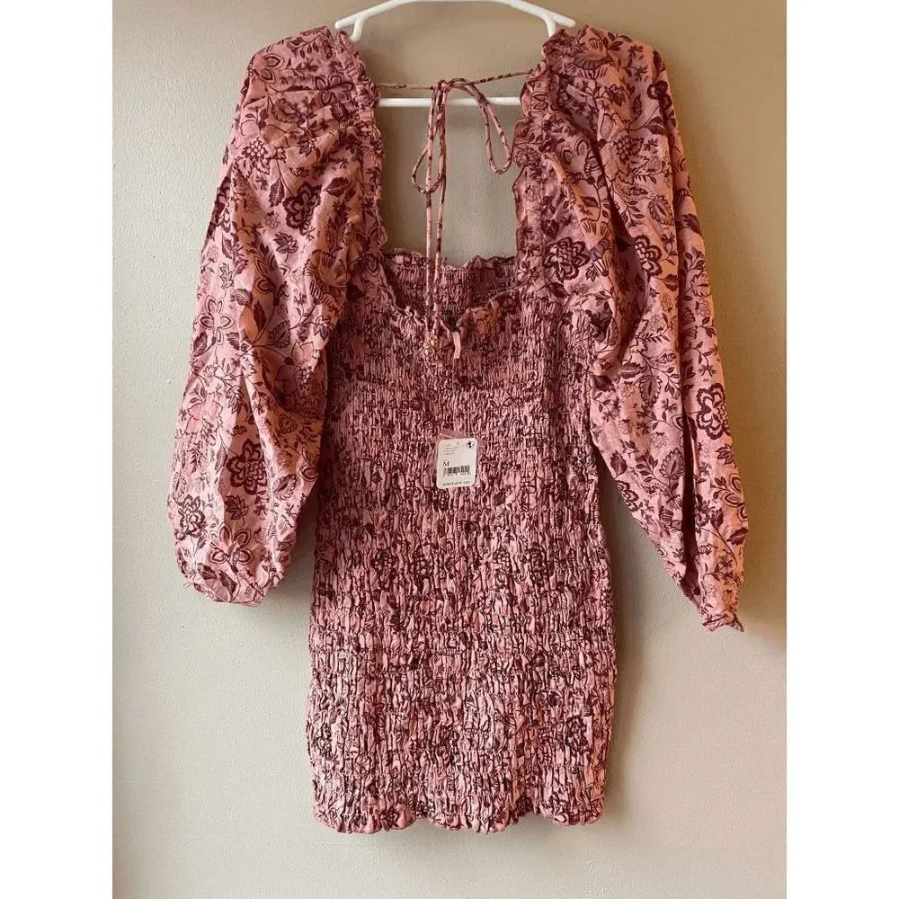 Free People Smock It To Me Mini Dress in Apricot Combo Women's Size Medium - Picture 2 of 2
